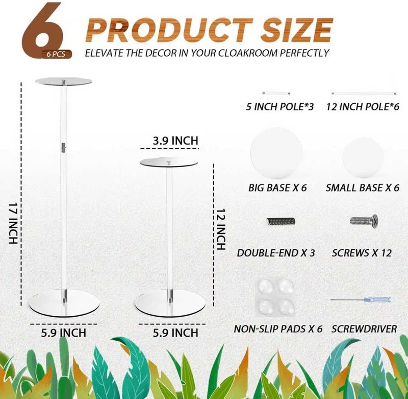 Estleys 6 Pcs Acrylic Hat Stand, 12" to 17" Clear Hat Stands, Wig Hat Display Rack, Adjustable Height Hat Holder, Round Acrylic Risers for Display Hat (6 pcs) - Image 2